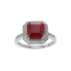 Lead Glass-filled Ruby & Genuine White Topaz Sterling Silver Ring