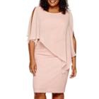 Scarlett Elbow-sleeve Glitter Cape Sheath Dress - Plus