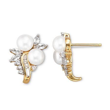 Pearl & White Sapphire Earrings 14k Gold Over Sterling Silver