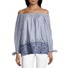John Paul Richard Tie Sleeve Off The Shoulder Embroidered Blouse