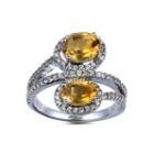 Womens Citrine Yellow Sterling Silver Bypass Ring