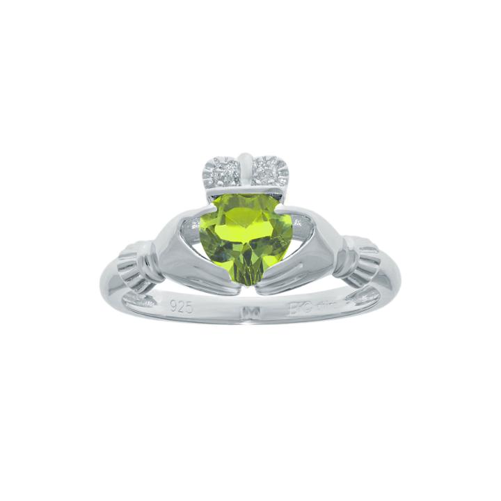 Heart-shaped Genuine Peridot And Diamond-accent Sterling Silver Claddagh Ring