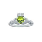 Heart-shaped Genuine Peridot And Diamond-accent Sterling Silver Claddagh Ring
