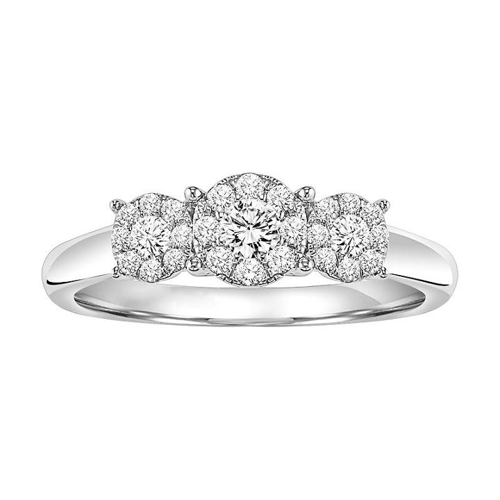 Womens 3/8 Ct. T.w. Round White Diamond Sterling Silver 3-stone Ring
