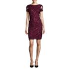 Studio 1 Short-sleeve Textured Sparkle Sequin Sheath Dress