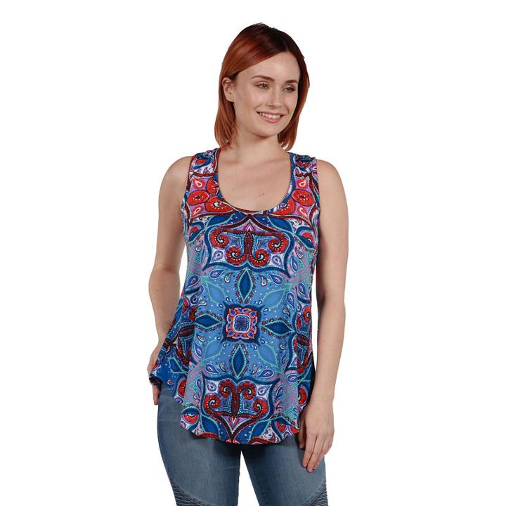 24seven Comfort Apparel Francesca Blue Sleeveless Tunic Top - Plus
