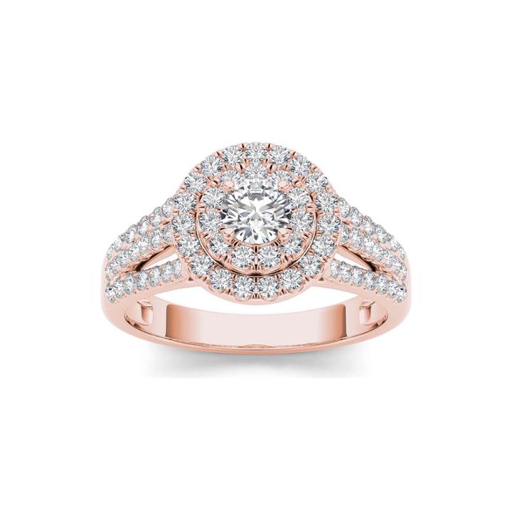 1 Ct. T.w. Diamond Halo 10k Rose Gold Engagement Ring
