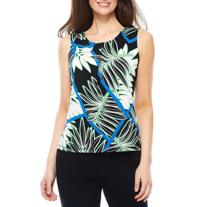 Black Label By Evan-picone Sleeveless Leaf Print Blouse