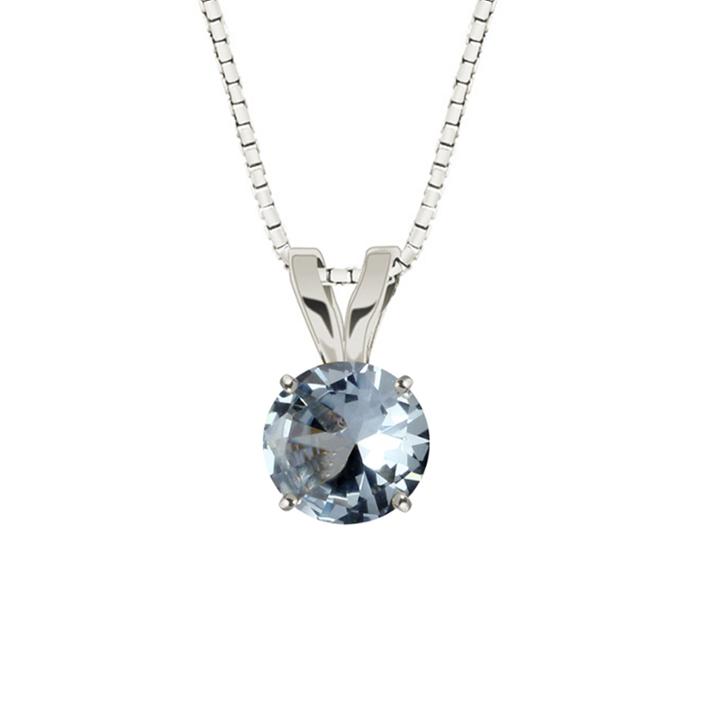 Lab-created Round Aquamarine 10k White Gold Pendant Necklace