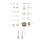 Decree Glass Stone Silver-tone 12-pr. Floral Earring Set