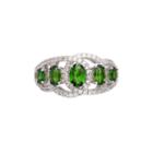 Womens Green Chrome Diopside Sterling Silver Side Stone Ring