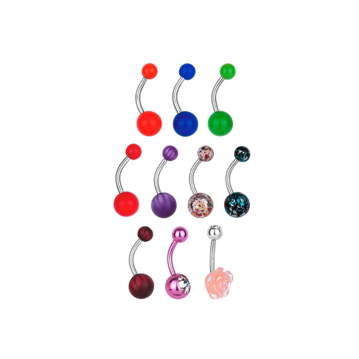 Stainless Steel 316l 10-pc. 14 Ga. Crystal Belly Ring Set