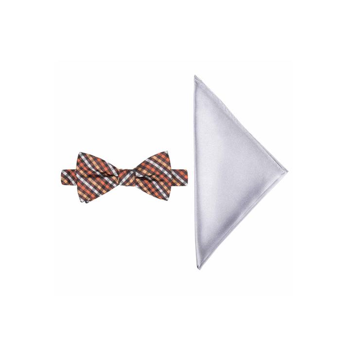 Jf J. Ferrar Mini Gingham Bow Tie And Pocket Square Set