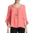 By & By Long Tulip-sleeve High-low Necklace Top
