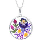 Everlasting Flower Womens Round Pendant Necklace