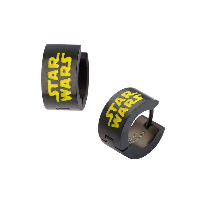 Star Wars Black Stainless Steel Logo Hoop Earrings
