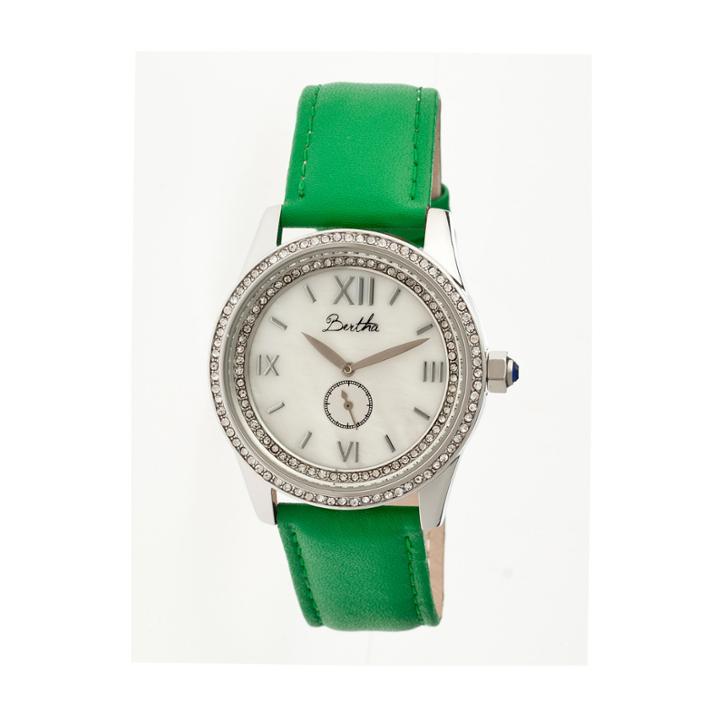 Bertha Womens Emma Mother-of-pearl Green Leather-band Watchbthbr5203