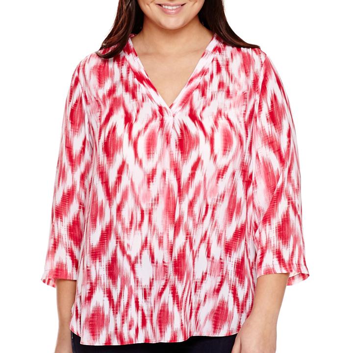 A.n.a 3/4-sleeve V-neck Blouse - Plus