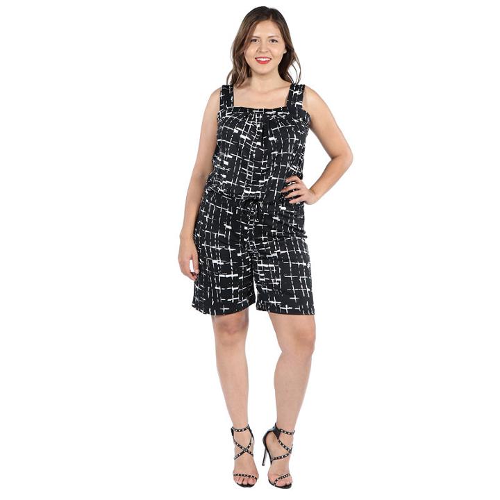 24seven Comfort Apparel Everly Black And White Romper - Plus
