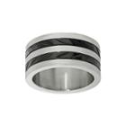 Mens Two-tone Stainless Steel Band Ring With Textured Black Plating