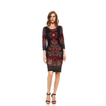 Stilletto's 3/4 Slv Printed Hatchi Bodycon