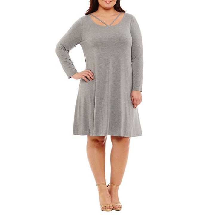 Boutique + Long Sleeve Trapeze Dress - Plus