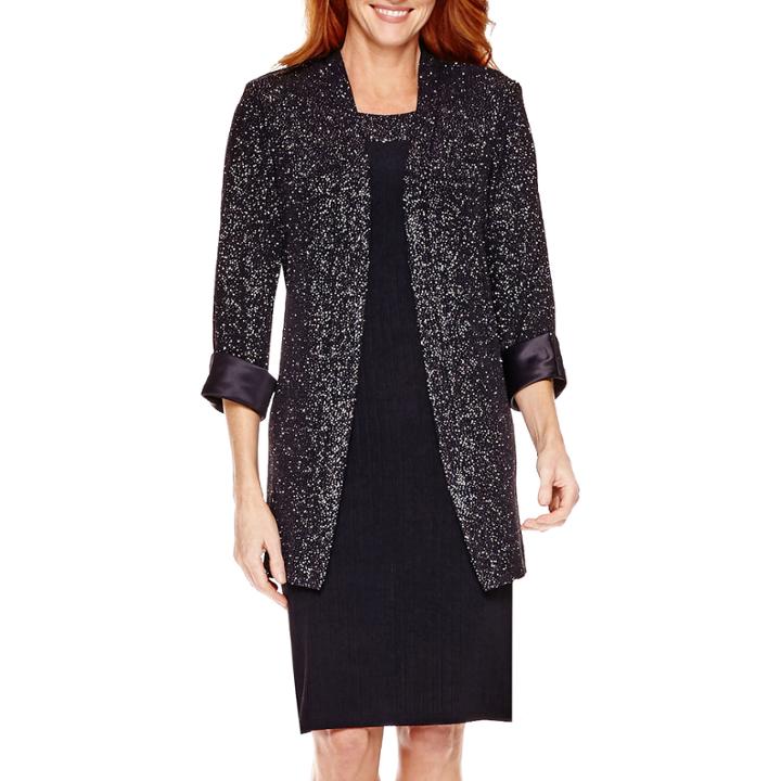 R & M Richards Long-sleeve Glitter Jacket Dress