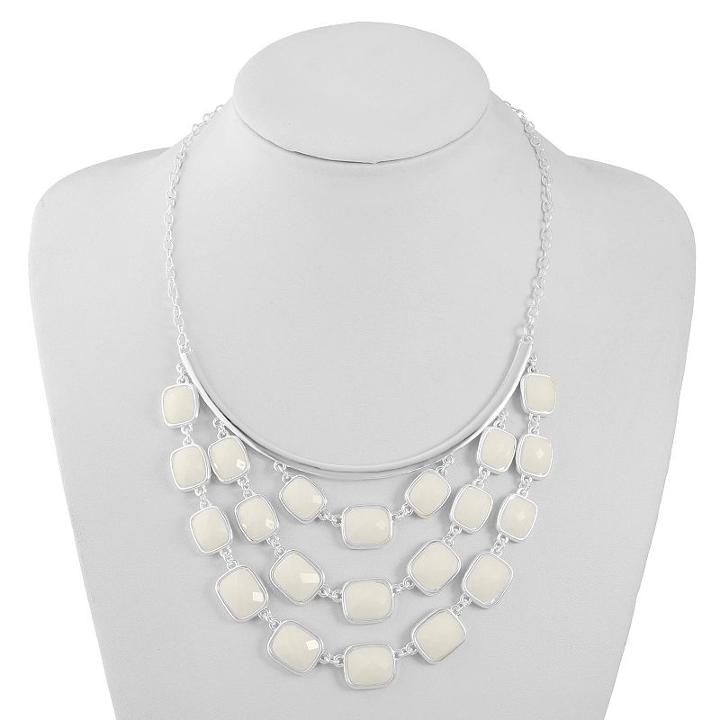 Liz Claiborne Womens White Square Statement Necklace