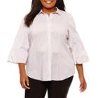 Worthington 3/4 Sleeve Stripe Button-front Shirt-plus