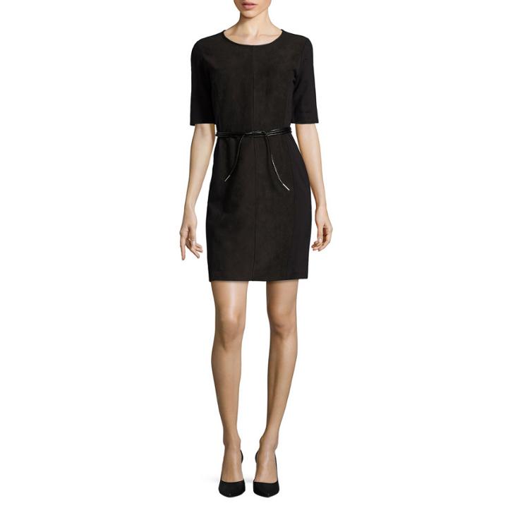 Liz Claiborne Short Sleeve Faux Suede Sheath Dress-talls