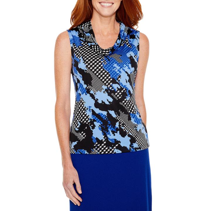 Chelsea Rose Sleeveless Mock Neck Jersey Blouse
