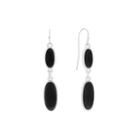 Liz Claiborne Black Acrylic Stone Silver-tone Double Drop Earrings