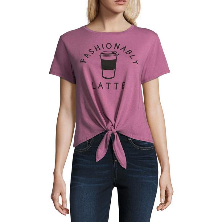 Fashionably Latte Tie Front Tee - Junior