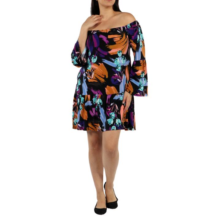 24/7 Comfort Apparel Lush Tropical Drama Shift Dress-plus