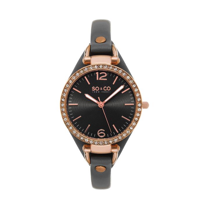 So & Co Ny Womens Soho Leather Casual Quartz Gold Tone Watch J155p31