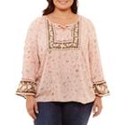 St. John's Bay Long Bell Sleeve Twin Print Blouse - Plus