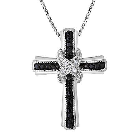 1/10 Ct. T.w. White And Color-enhanced Black Diamond Cross Pendant Necklace