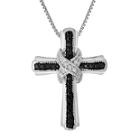 1/10 Ct. T.w. White And Color-enhanced Black Diamond Cross Pendant Necklace