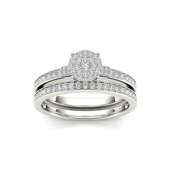 1/2 Ct. T.w. Diamond Cluster 10k White Gold Bridal Set