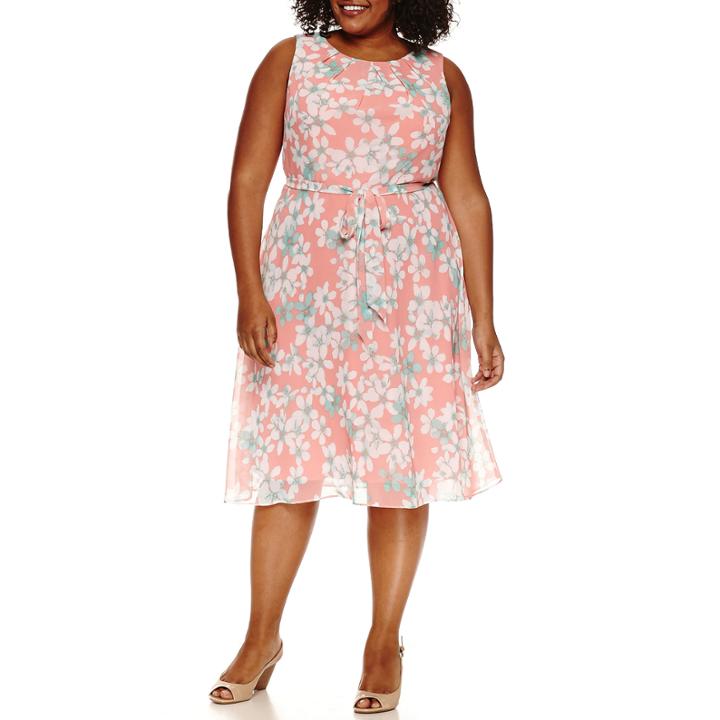 R & K Originals Sleeveless Tie Waist Floral Fit & Flare Dress-plus