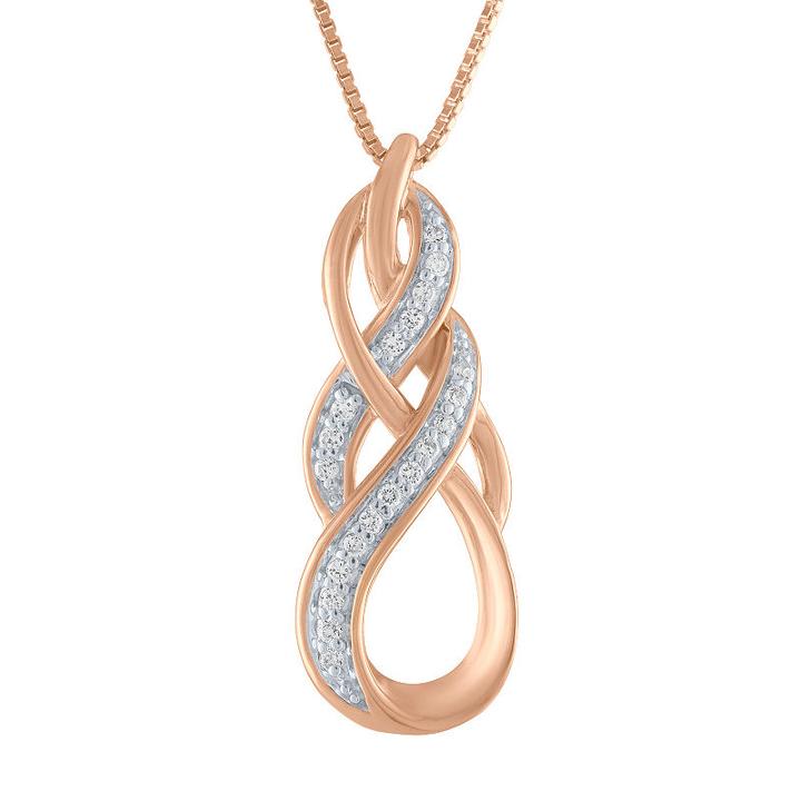 Womens 1/10 Ct. T.w. Genuine White Diamond 14k Rose Gold Over Silver Pendant Necklace