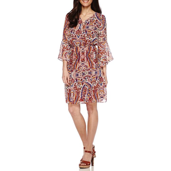 Signature By Sangria 3/4-sleeve Chiffon Blouson Fit-and-flare Dress - Petite