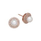 Certified Sofia Bridal Cultured Freshwater Pearl & Swarovski Cubic Zirconia Rose Gold Over Silver Earrings
