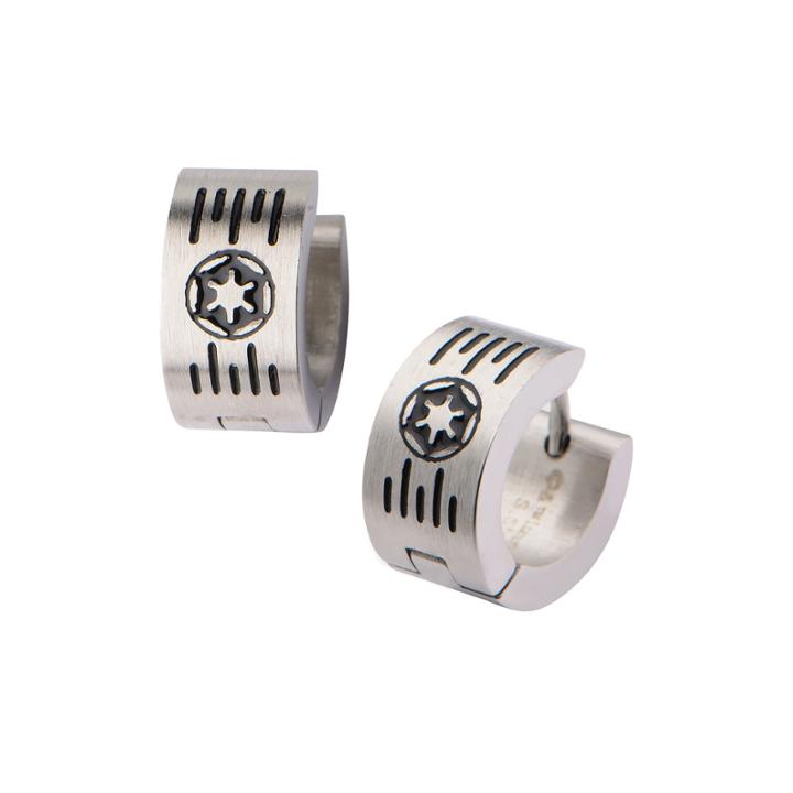 Star Wars Stainless Steel Galactic Empire Cog And Grate Logo Hoop Earrings