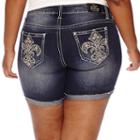 Love Indigo Fleur-de-lis Turn-up Fray-hem Shorts - Plus