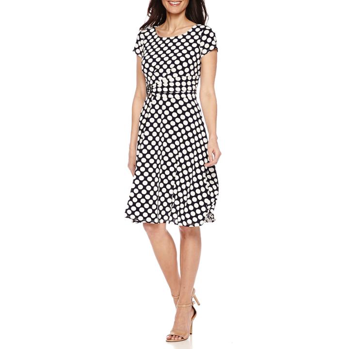 Perceptions Short Sleeve Side Buckle Fit & Flare Dress-petites