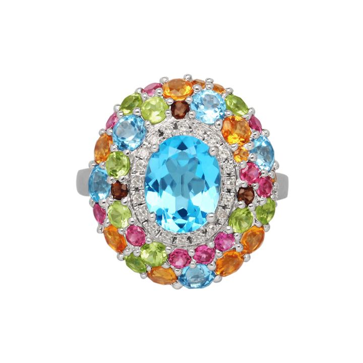 Genuine Multicolor Gemstone Sterling Silver Ring