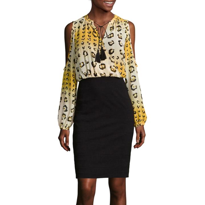 Nicole By Nicole Miller Cold-shoulder Blouson Dress