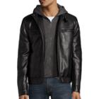 Arizona Long-sleeve Faux-leather Hooded Racer Jacket