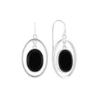 Liz Claiborne Silver-tone Orbital Black Stone Drop Earrings